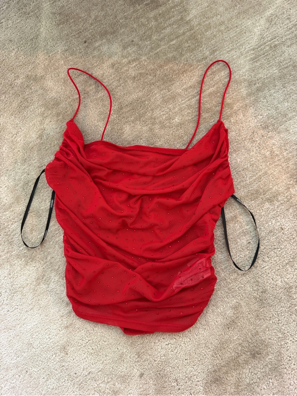 Forever 21 Red Rhinestone Cowl Spaghetti Strap Crop Top